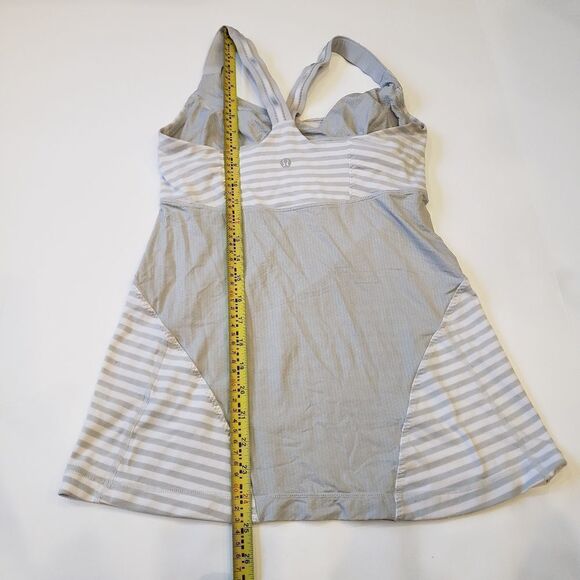 LULULEMON GRAY WHITE STRIPE SLEEVELESS ACTIVEWEAR ATHLETIC SHELF BRA TANK - Picture 4 of 16